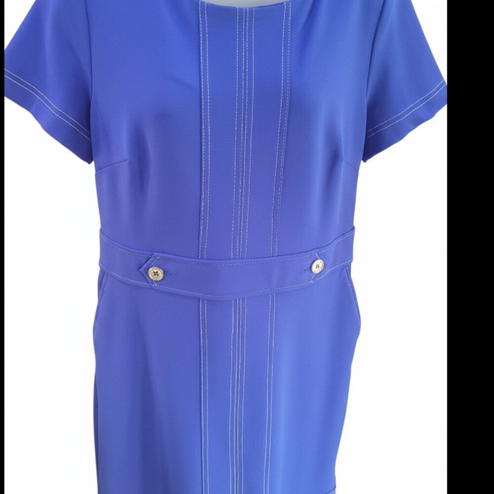 Tommy Hilfiger Blue Midi Dress Silver Hardware Zip Back Sz 12 - Picture 3 of 8